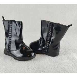 Girls Toddler Boots Shinny Black Zipper-Sides Ruffle Detail Black Patent